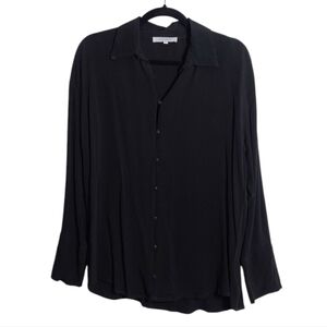OLIVACEOUS Gauze Flowy Long Sleeve Button Down Blouse in Black Size Large